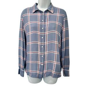 Banana Republic Dillion Cerulean Blue Red White Plaid Flannel Shirt size S